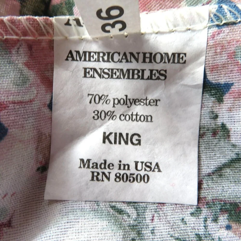 Vintage 80s King Size Bed Skirt Pink Blue Floral 14
